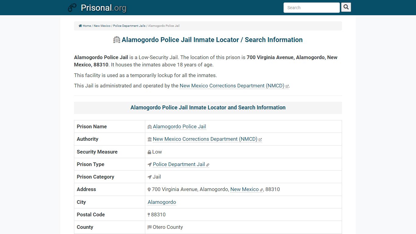 Alamogordo Police Jail-Inmate Locator/Search Info, Phone ...